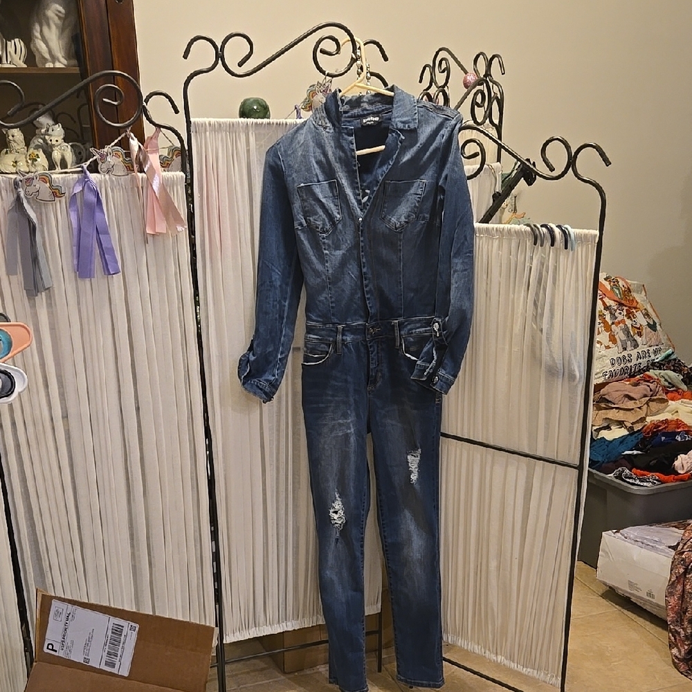 Bebe Stylish Blue Denim Jumpsuit